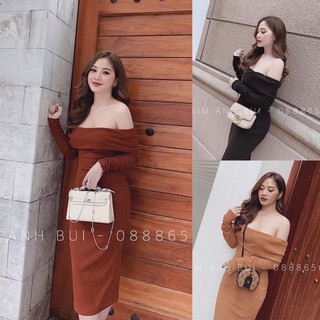 Đầm maxi len body trễ vai⚜️3 màu ảnh thật