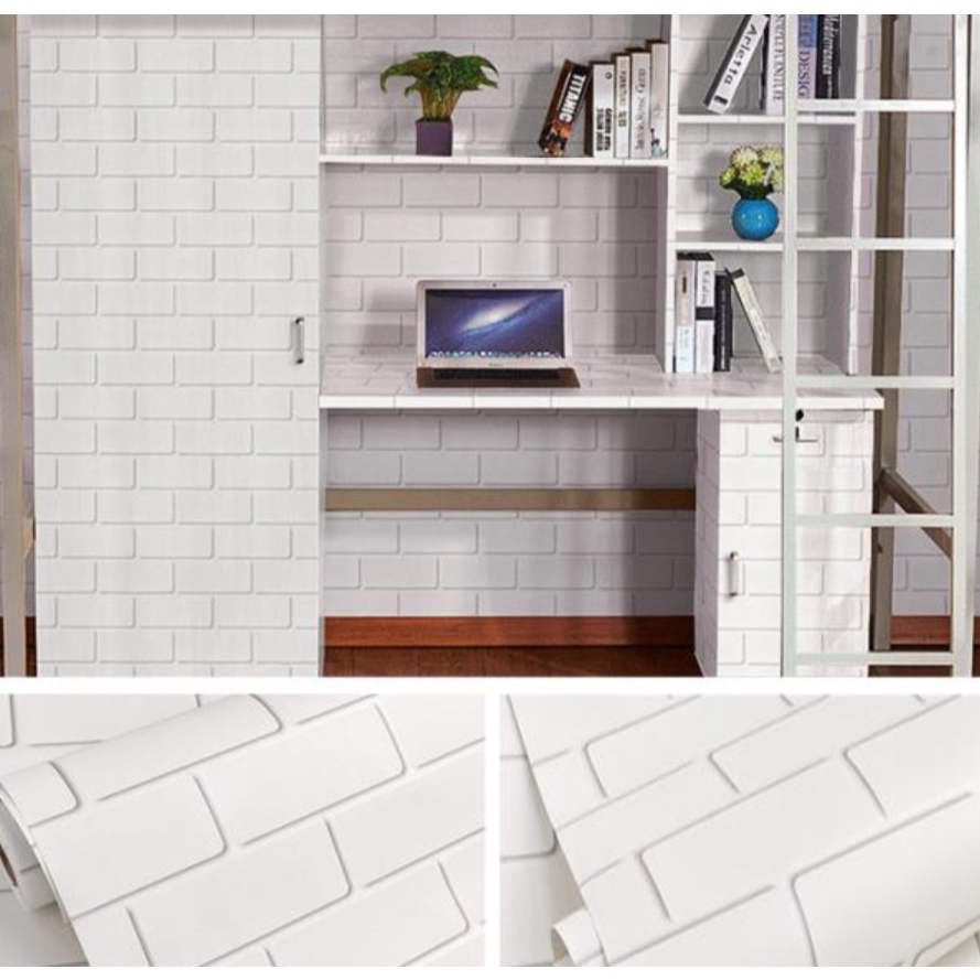 1 mét decal giấy dán tường gạch trắng viên lớn khổ 60cm keo sẵn