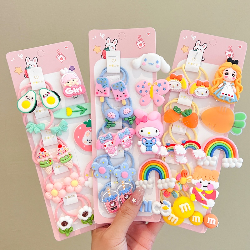 Set 15 Dây Buộc Tóc Cao Su Màu Cầu Vồng Dễ Thương Cho Bé Gái