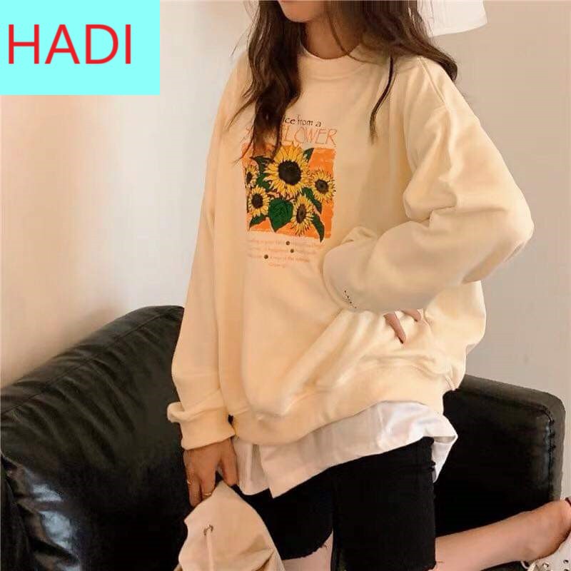Áo khoác nam nữ Sweater nỉ ngoại lót bông in hình hoa hướng dương mẫu mới (Hình thật 100%)