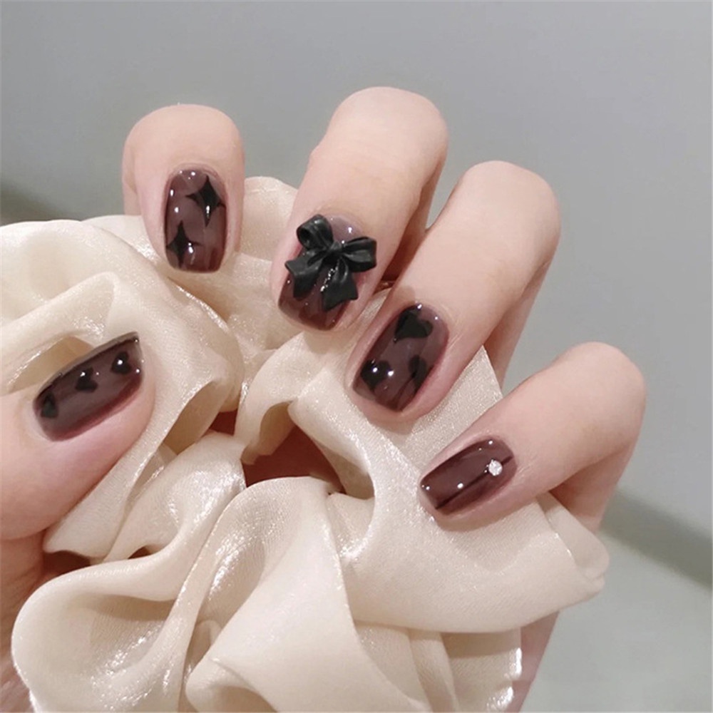 [Hàng mới về] Set 50 phụ kiện hình nơ đính móng thời trang nữ 3d chất liệu resin màu trắng/đen nghệ thuật