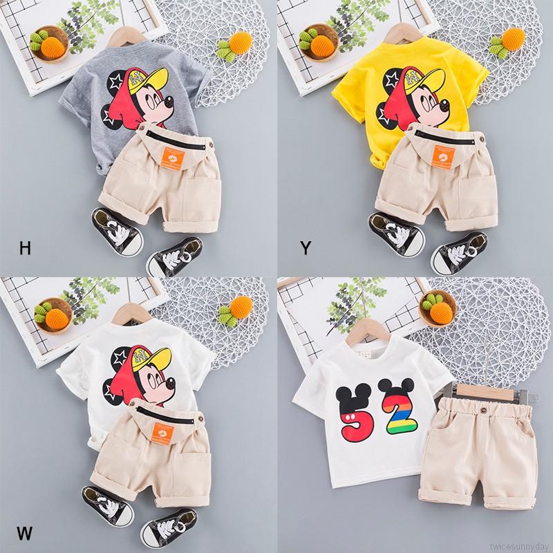 Set Áo Thun Ngắn Tay Cổ Tròn + Quần Short Lưng Thun Thời Trang Bé Trai