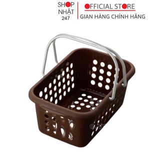 Giỏ nhựa đựng đồ có quai xách cỡ trung Inomata màu nâu Nội địa Nhật Bản