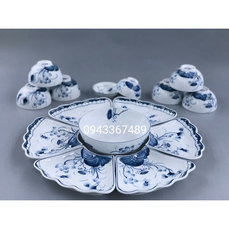 Bộ bát đĩa hoa mặt trời vẽ sen, chuồn ĐK 48cm, 58cm. Sứ Bát tràng