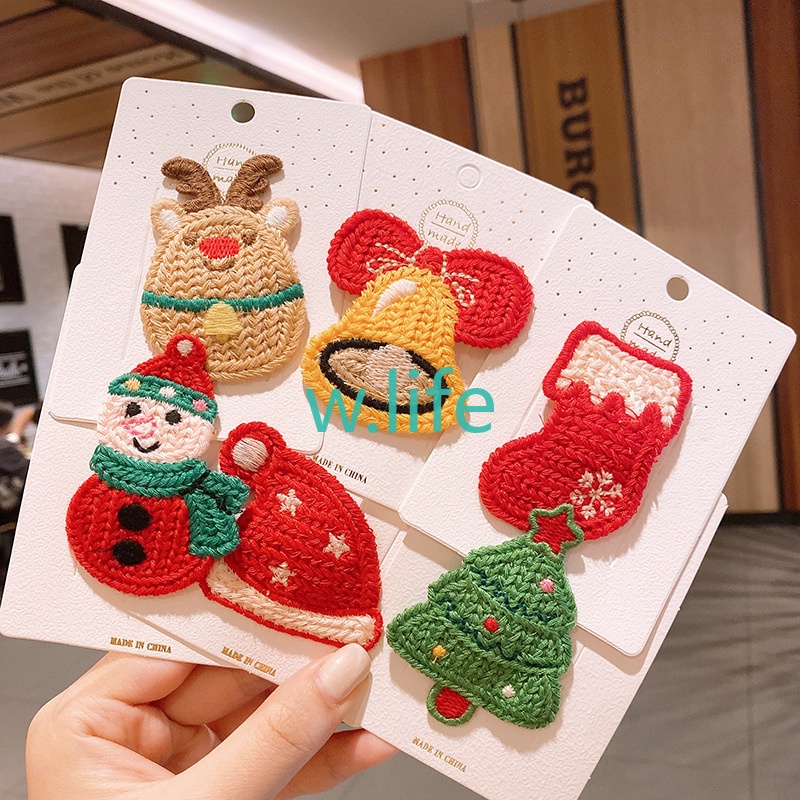 Kẹp tóc hình ông già noel/tuần lộc/tuần lộc bằng len xinh xắn