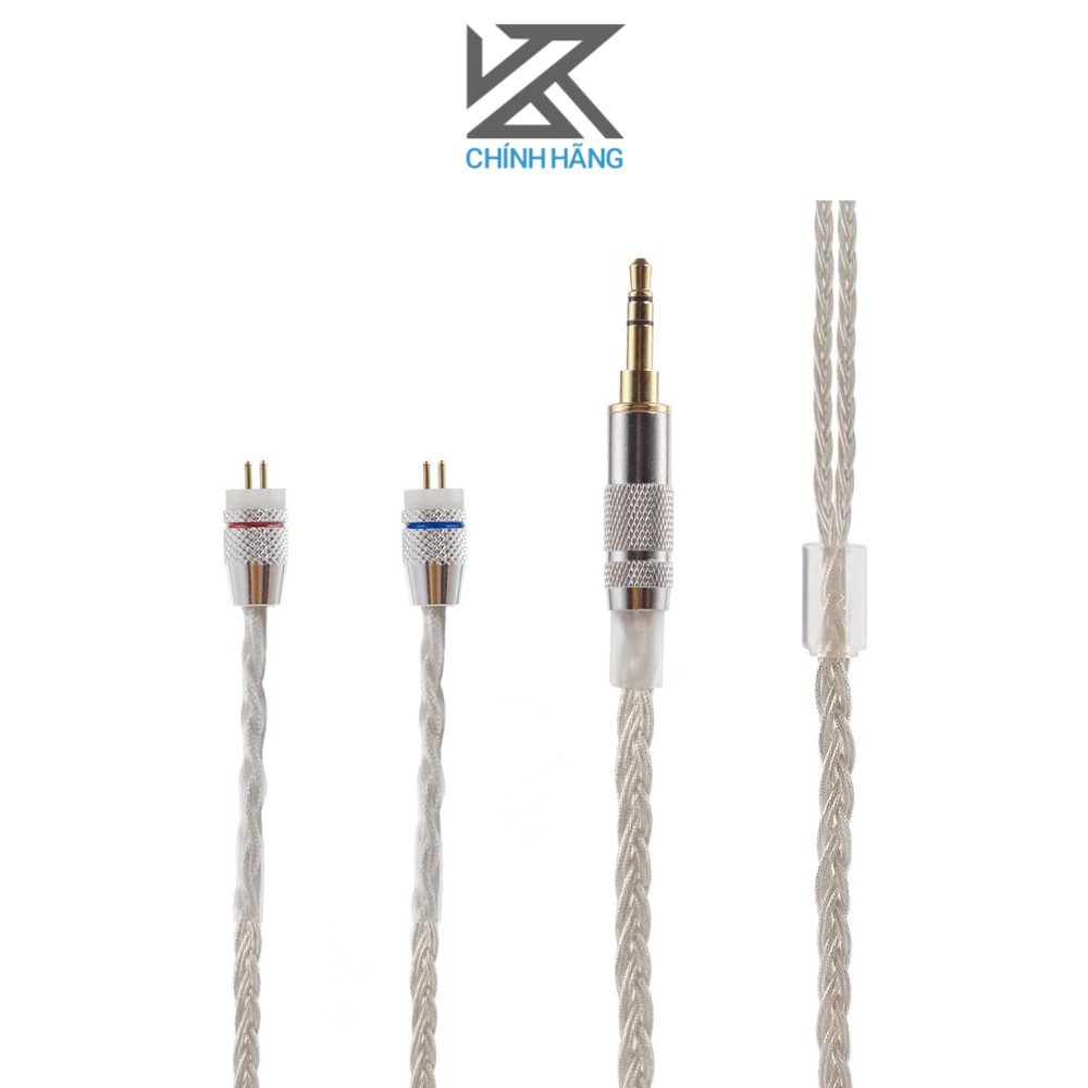 Dây nâng cấp tai nghe KZ - Braided Silver KZ Cable - Hàng chính hãng | Dây đồng mạ bạc cao cấp, đan 8 lõi, 2-pin 0.75mm