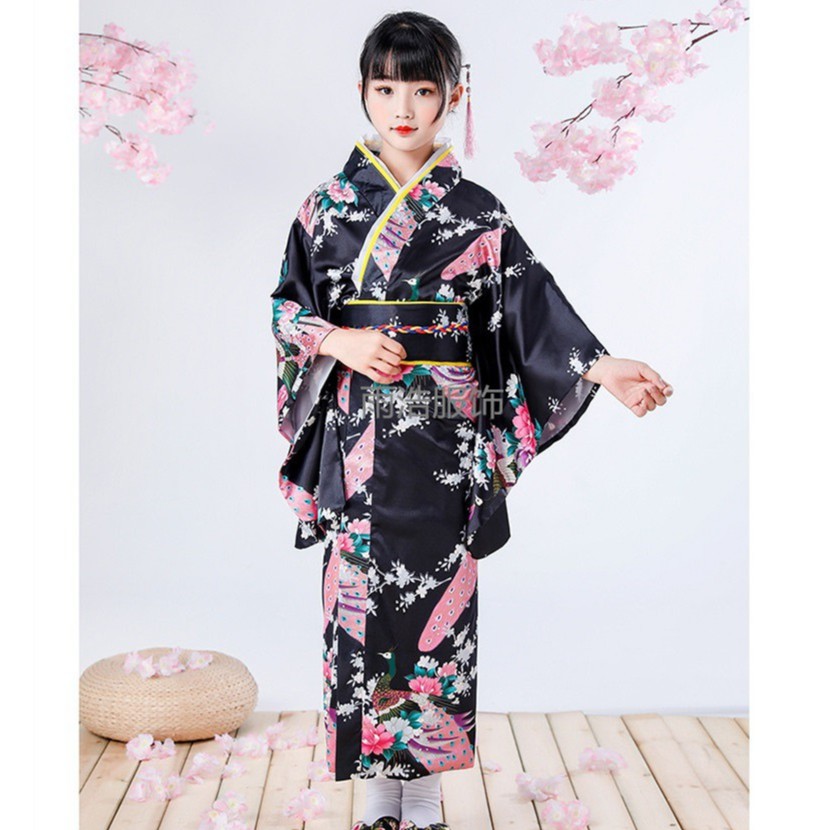 Kimono họa tiết chim công cho bé gái, có size người lớn. Hàng đặt trước 10 ngày. Girl yukata