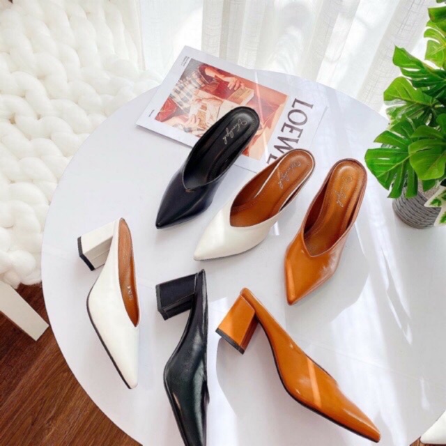 [SẴN] DÉP BÍT MŨI ĐƠN GIẢN GÓT VUÔNG CAO 5P