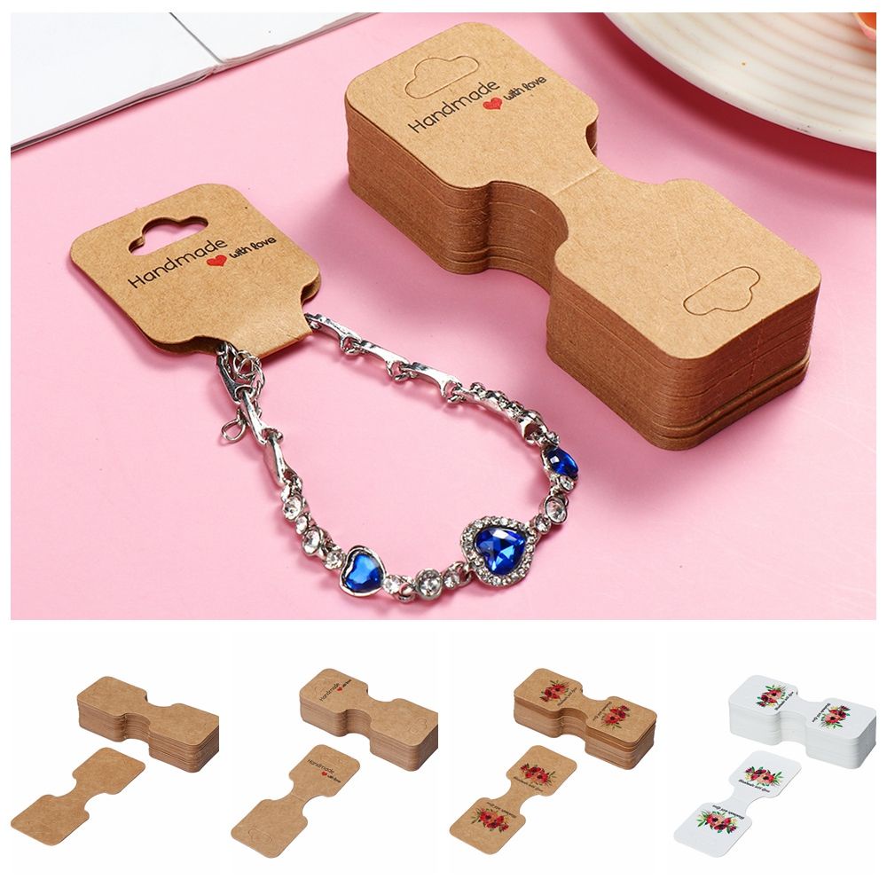 Set 50 thẻ giấy kích thước 9x3.5cm dùng để trưng bày trang sức vòng đeo tay/thẻ/dây buộc tóc thời trang DIY