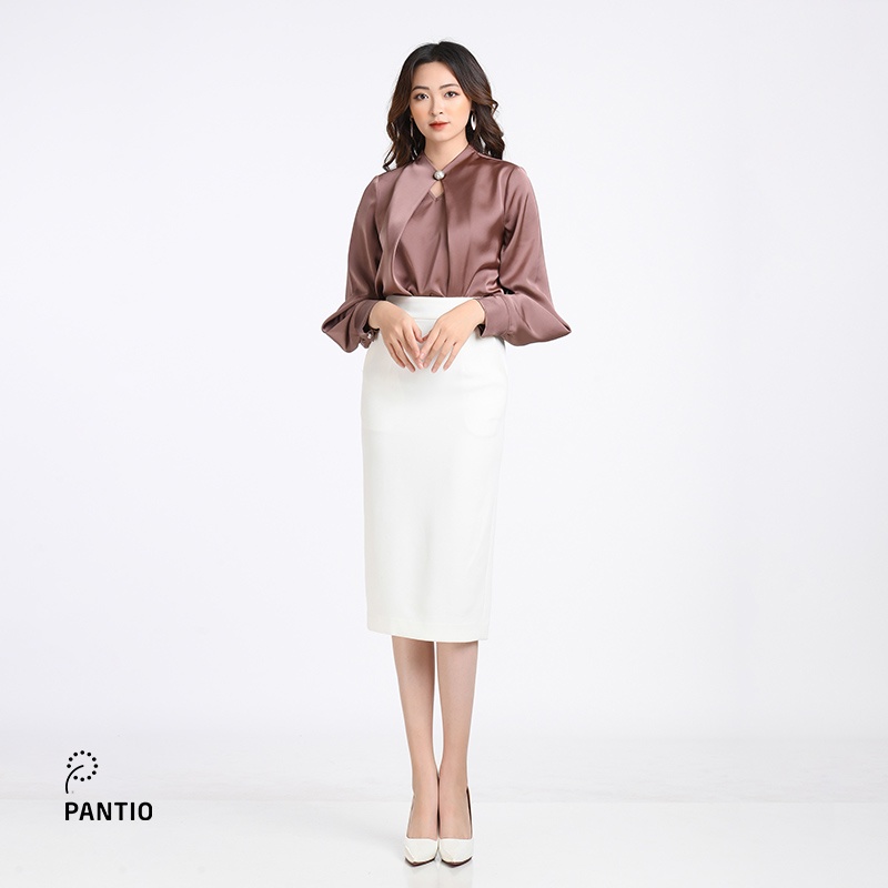 Áo sơ mi lụa cổ áo đặc biệt dáng suông FAS52100- PANTIO