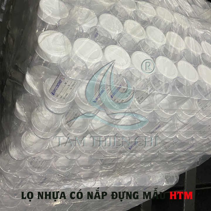 Lọ nhựa đựng mẫu nắp màu trắng xoắn vặn có nhãn HTM túi 5 cái