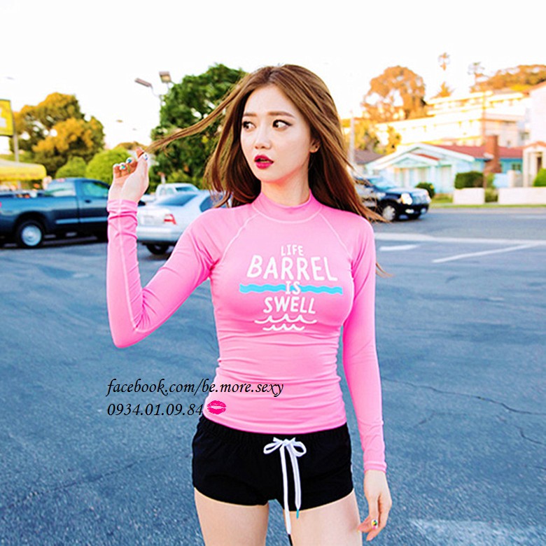 Đồ bơi dài tay Hàn Quốc áo hồng short đen | BigBuy360 - bigbuy360.vn