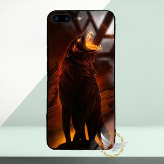 Ốp lưng kính cường lực iPhone 7 Plus, iPhone 8 Plus hình Sói