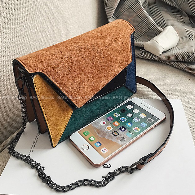 Túi xách da lộn phối nhiều màu