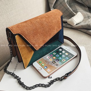 Túi xách da lộn phối nhiều màu