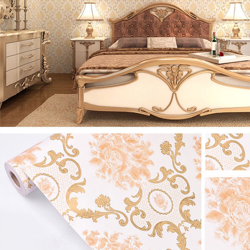 10 mét Giấy dán tường châu âu hoa vàng khổ rộng 45cm có sẵn keo