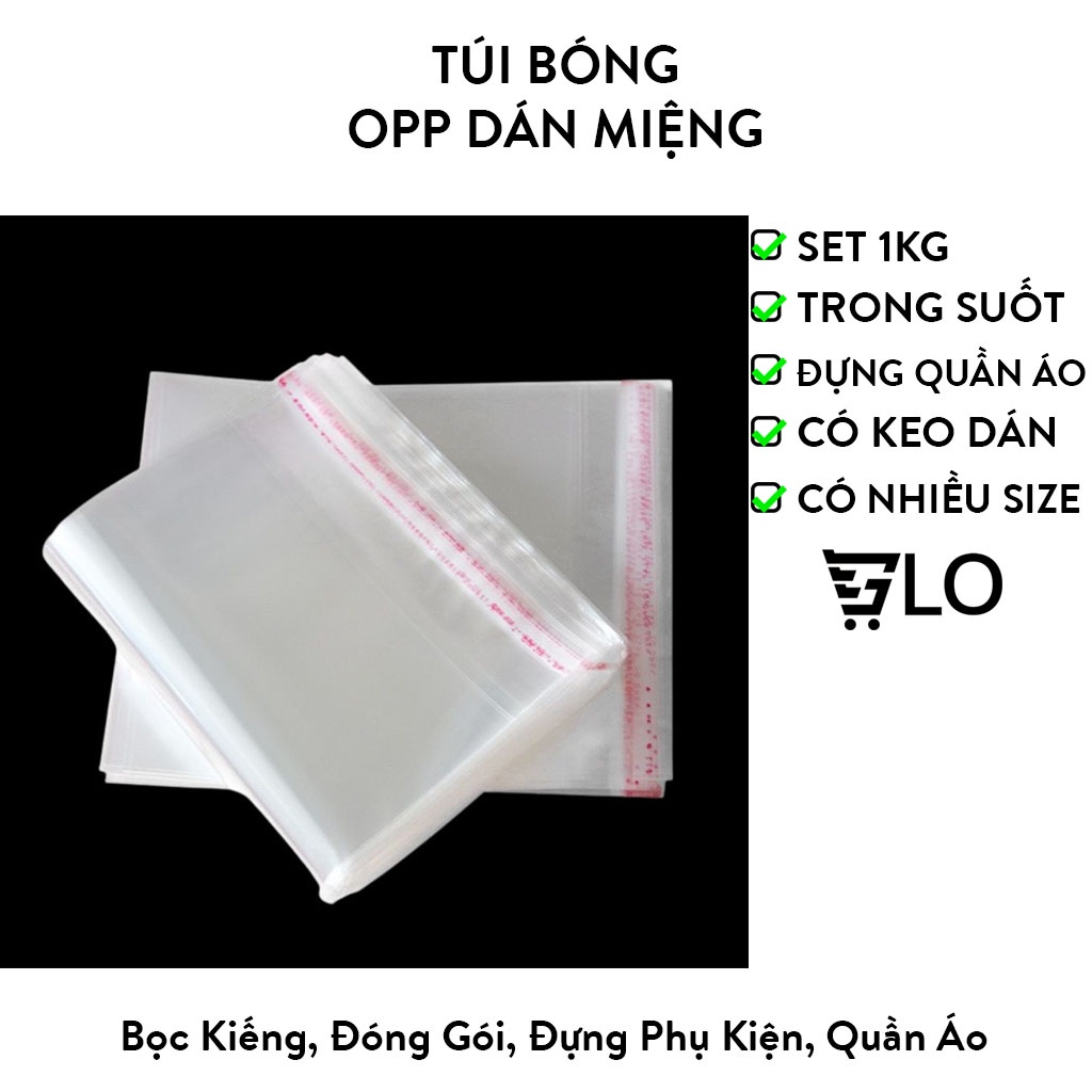 1 Kg Túi Nilon Keo Dán Miệng OPP Trong Suốt, Bọc Kiếng, Đóng Gói, Đựng Phụ Kiện, Quần Áo