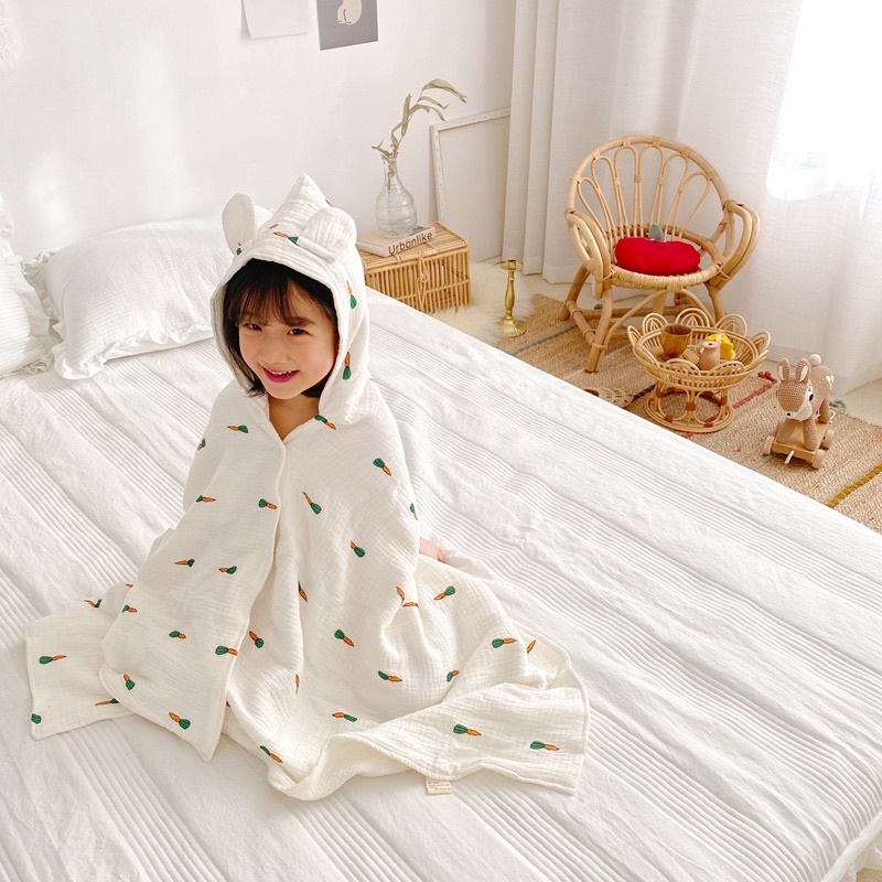 Áo choàng cho bé - khăn choàng xô 4 lớp có mũ trùm cho bé sơ sinh và trẻ nhỏ.