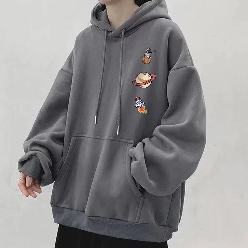 Áo hoodie Mùa Đông Dáng Suông Có Túi Tay Dài In Họa Tiết Phi Hành Gia Thời Trang Thoải Mái Size M-8XL Phong Cách Hàn Quốc Cho Nam