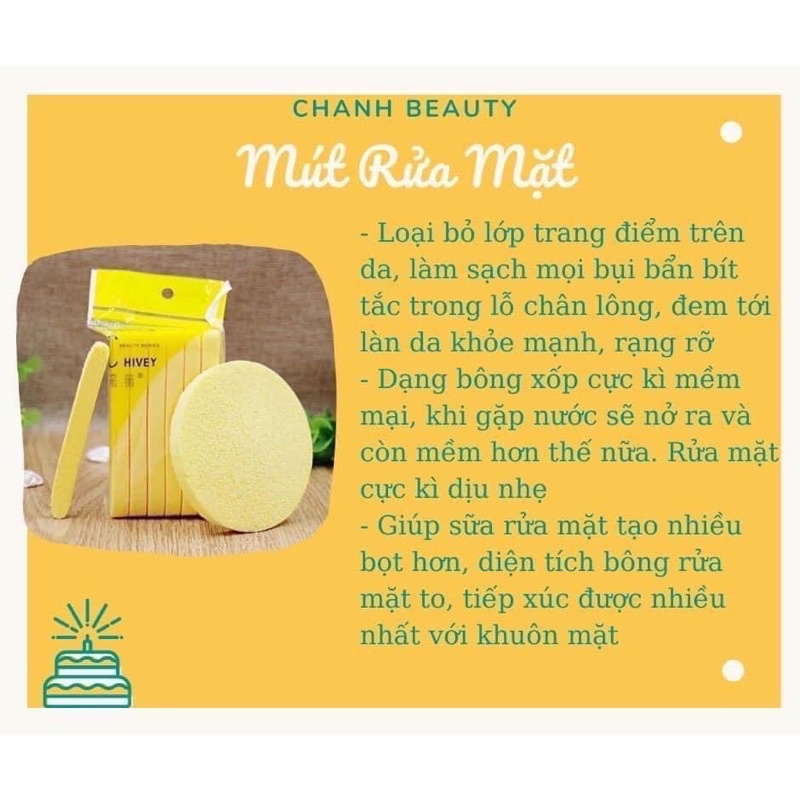 Bông rửa mặt dạng que nén khô Hivey Bịch 12 miếng Nhật Bản