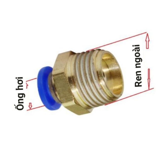 Đầu nối nhanh ren ngoài 21 nồi ống phi 8,6,10,12mm
