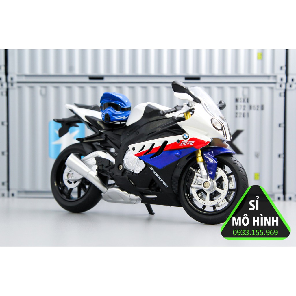 Mô hình xe mô tô BMW S1000RR phiên bản sáng đèn 1:12 Trắng