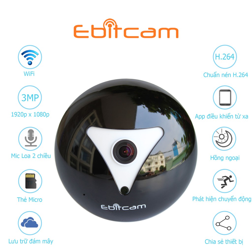 Camera Ip Wifi EbitCam Fisheye EBF2 (3.0 MP) - Tặng Thẻ Nhớ Ebitcam 32GB
