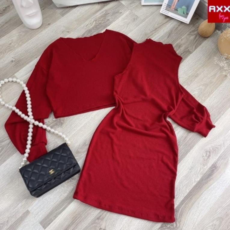Váy Len Đỏ NaDO,  Đầm Len Cổ Lọ Ôm  Cao Cổ Mặc Tết Noel Mùa Thu Đông Kèm Áo Khoác Len Nữ Mềm Màu Đỏ Dài Tay | BigBuy360 - bigbuy360.vn