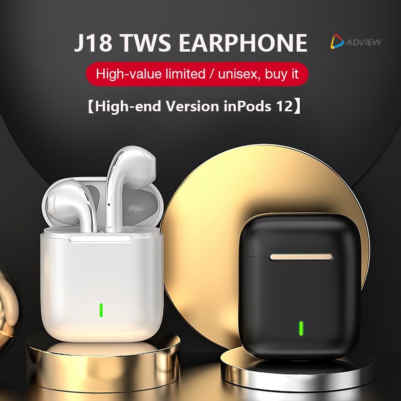 Tai nghe nhét tai bluetooth 5.0 TWS âm thanh siêu trầm không dây có mic điều khiển cảm ứng 12 J18