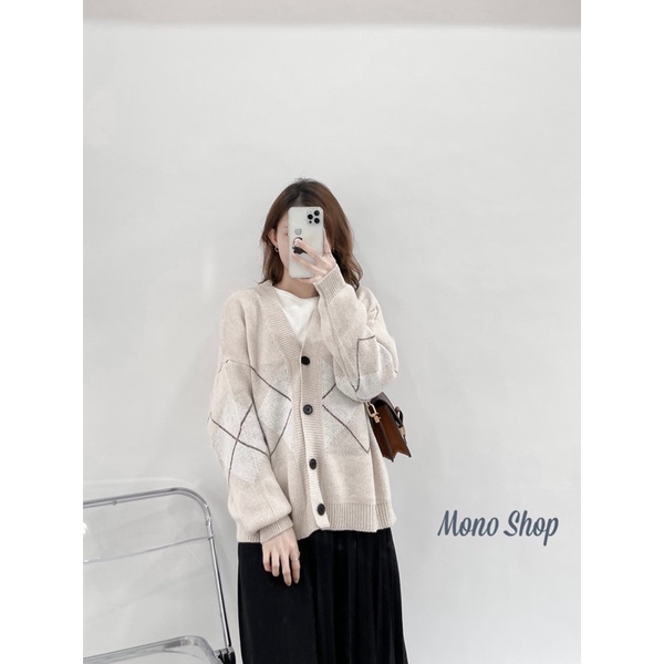 áo khoác cardigan len hoạ tiết chéo giữa phom to dáng dài (Ảnh thật/ sẵn/ Mono shop) | BigBuy360 - bigbuy360.vn