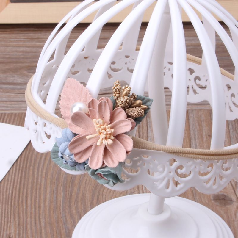 Băng Đô Cài Tóc Bằng Nylon Co Giãn Đính Hoa Giả Đáng Yêu Cho Bé Gái