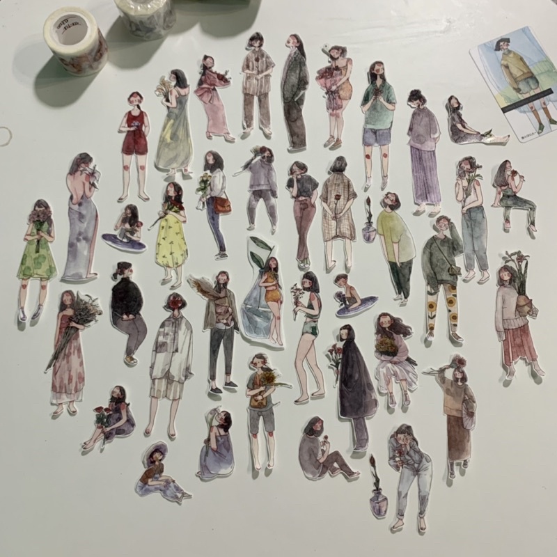 AM016 Set sticker m cô gái cầm hoa Flower Girl của hãng Nailyo - Chất Pet