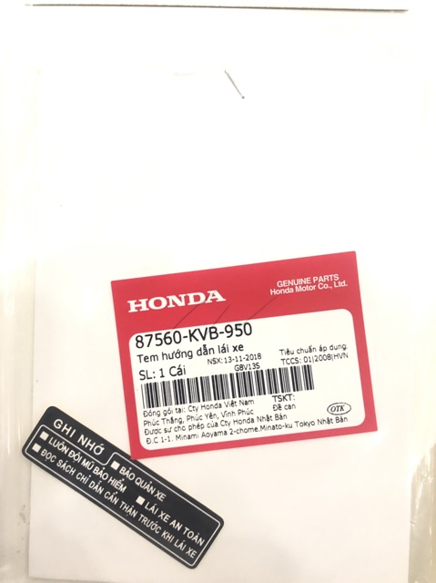 Bộ 4 Tem Thông Số AirBlade 2016-2018 Chính Hãng Honda