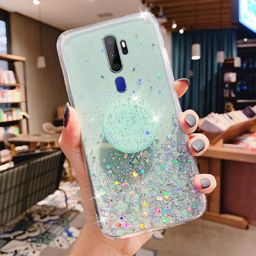 Ốp Lưng Silicone Trong Suốt Có Giá Đỡ Hình Kim Cương Lấp Lánh Cho Oppo A5 2020 A9 2020 A73 A53 A31 A93 A52 A72 A92 A7 A5S A12 Z 4f 4  4 Pro  4z