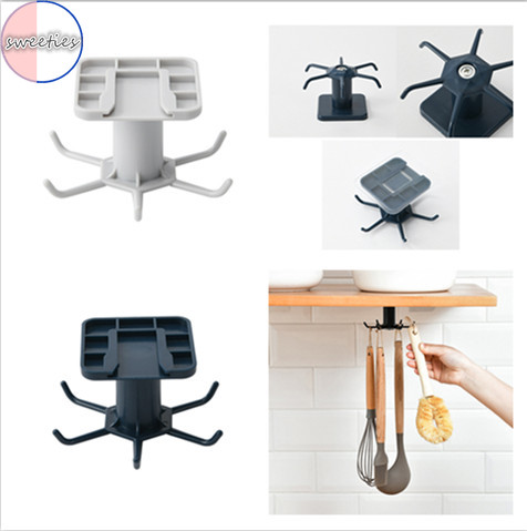 【sweet】kitchen 360° Rotating Self-adhesive seamless Plastic Strong Hook bathroom storage racks