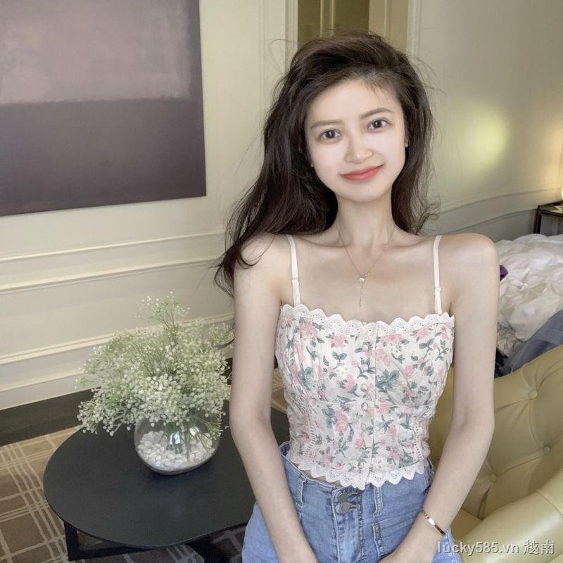 Áo Ống Hai Dây In Hoa Phối Ren Phong Cách Pháp Cổ Điển Thời Trang Mùa Hè Cho Nữ | BigBuy360 - bigbuy360.vn