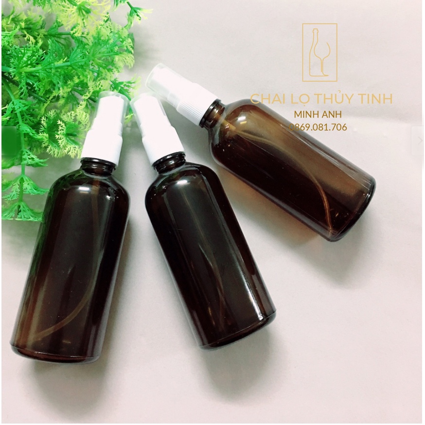 Lọ đựng chiết mỹ phẩm thủy tinh nâu nắp xịt 5ml/10ml/15ml/20ml/30ml/50ml/100ml [Giá sỉ/lẻ]