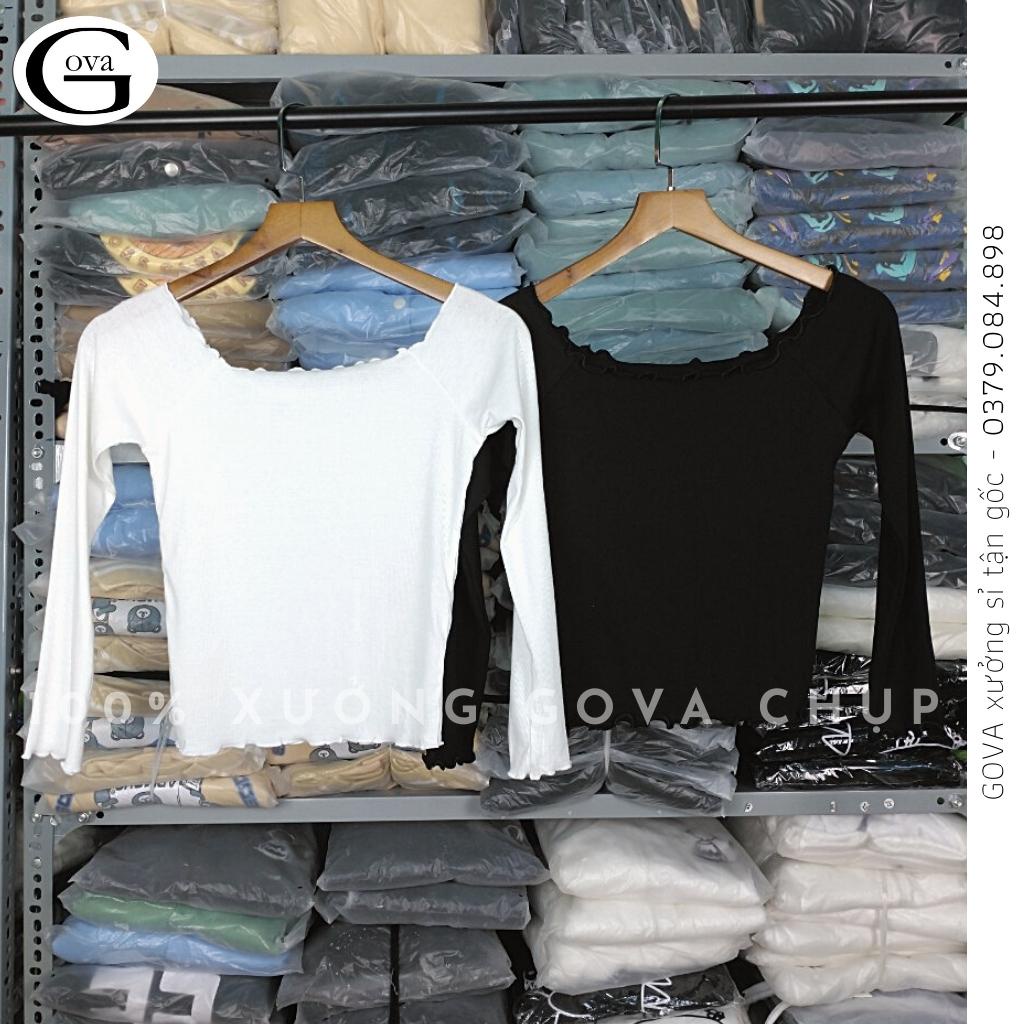Áo Croptop TAY DÀI TRỄ VAI XOĂN Thun Gân Kiểu Sexy Nữ, Áo Thun Ôm Body Đẹp GOVA