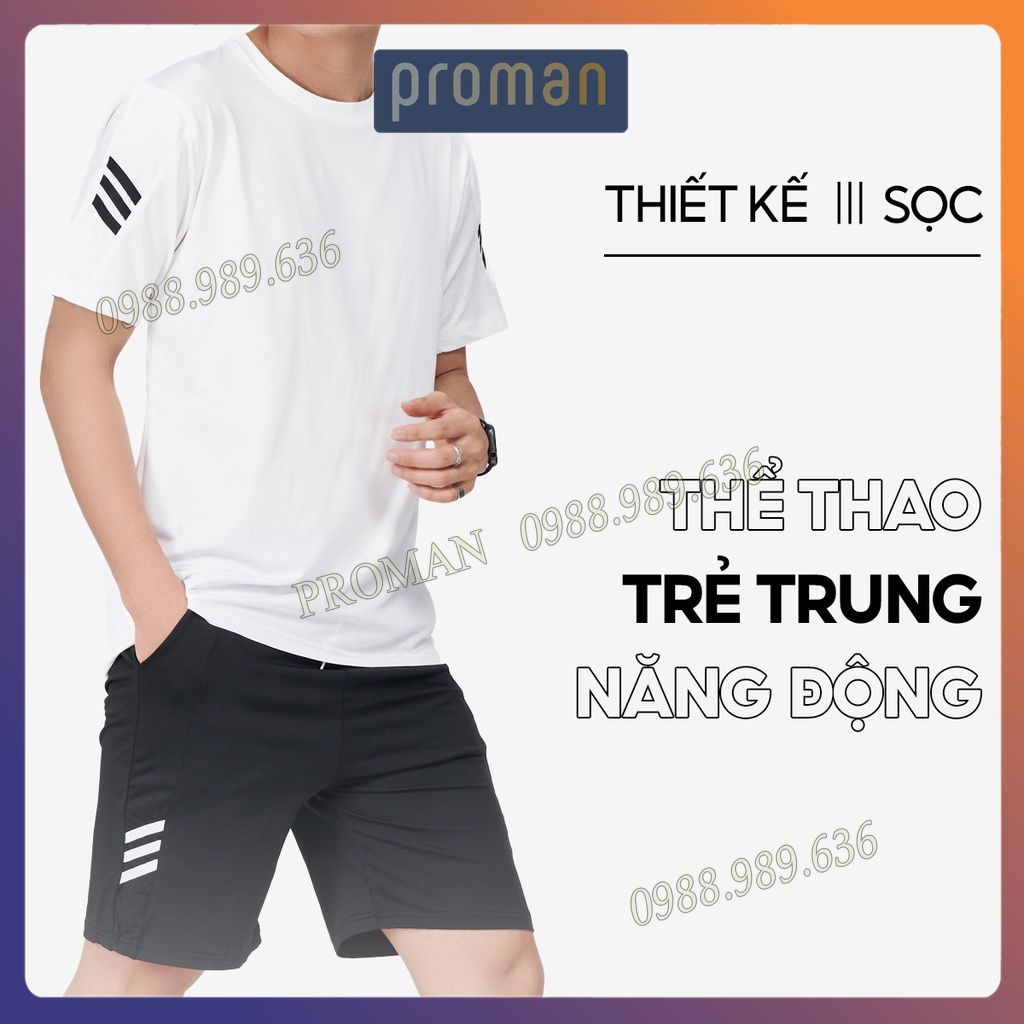 Bộ đồ nam thể thao Thun lạnh 3 sọc, Bộ thể thao nam mặc nhà, tập gym thể thao co dãn 4 chiều cực thích BO03 - PROMAN | BigBuy360 - bigbuy360.vn