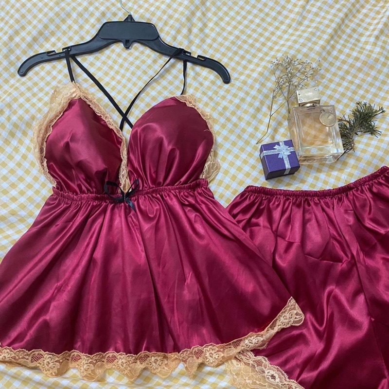 ❤️BIG SIZE❤️ Đồ Ngủ Sexy Nữ- Đồ Ngủ Bigsize Chéo Lưng Phi Lụa Form 70kg( ảnh và video thật)