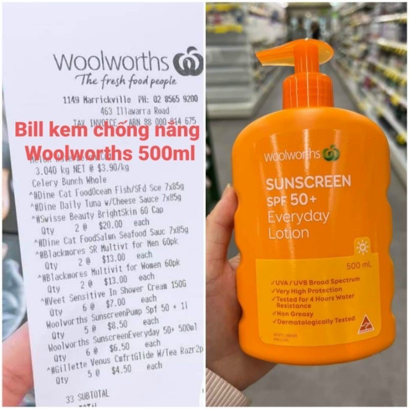 KEM CHỐNG NẮNG BODY WOOLWORTHS SPF 50+