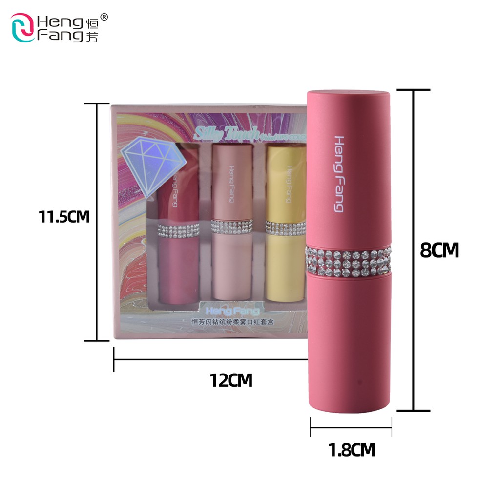 HengFang Sparkling Diamond Colorful Soft Mist Lipstick 3.5gx3 H9415
