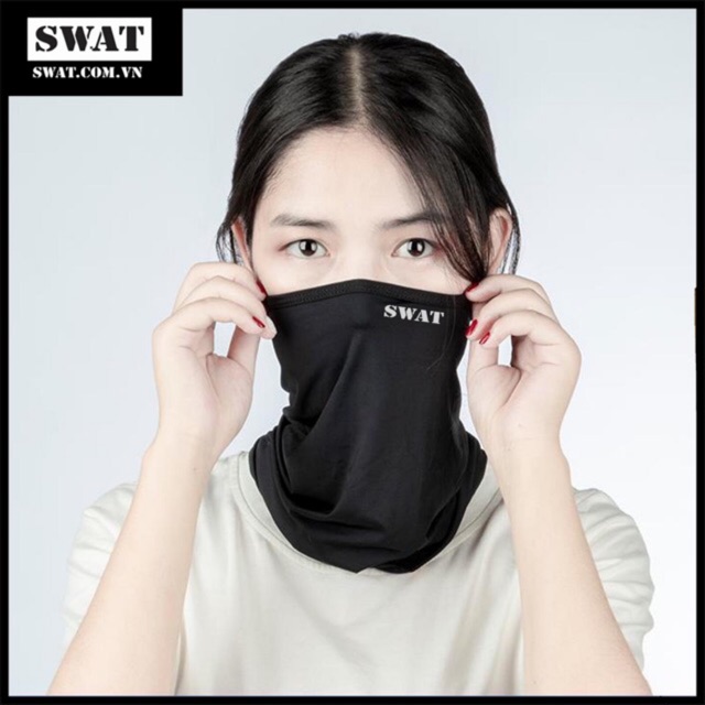 Khăn phượt đa năng khăn SWAT màu đen phong cách cá tính logo phản quang hình ống nửa mặt che đến cổ