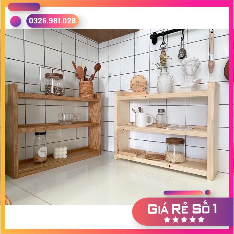 kệ để đồ dùng gia vị phòng bếp, kệ gỗ 03 tầng để đồ dùng [Ảnh Thật Tự Chụp]
