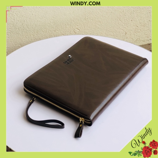 Ví Cầm Tay, CLucth Nam Monbl.al Bản To 2 Khóa Kẹp Nách Đựng GIấy Tờ Xe Da Bò 100% Sang Trọng Đẳng Cấp WD552