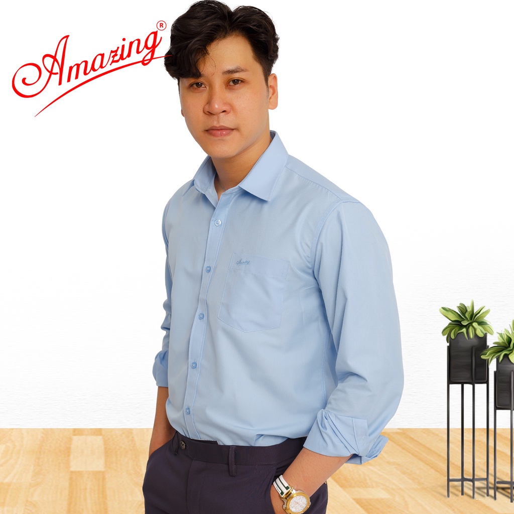 Áo sơ mi nam cao cấp Amazing, nhiều size, dáng rộng Regular, chuẩn size công sở, chất vải trơn láng, mịn, mướt