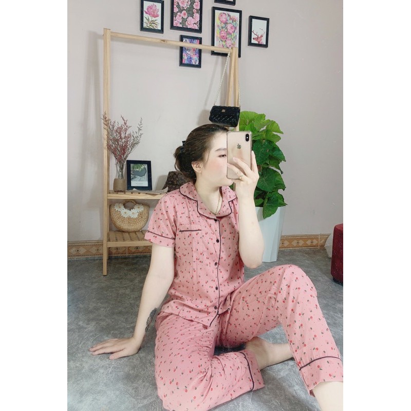 BỘ PIJAMA TƠ ĐŨI ÁO CỘC QUẦN DÀI