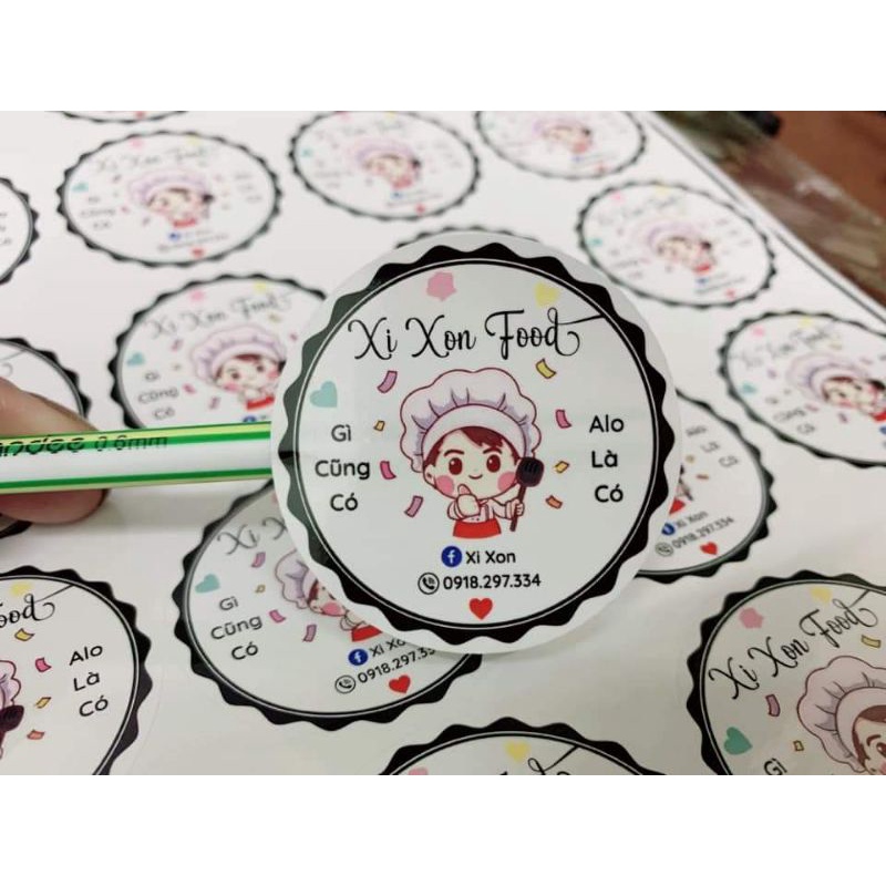 1000 tem giấy 4*4 cm, cán màng, cắt sẵn, miễn phí thiết kế . tem nhãn dán ly cà phê, trà sữa, ăn vặt.