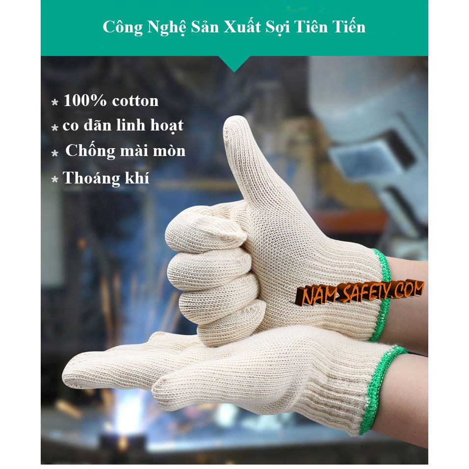 10 ĐÔI Găng tay bảo hộ lao động sợi len 60g ôm sát, chống trượt, thao tác linh hoạt, găng tay len trắng-loại dày