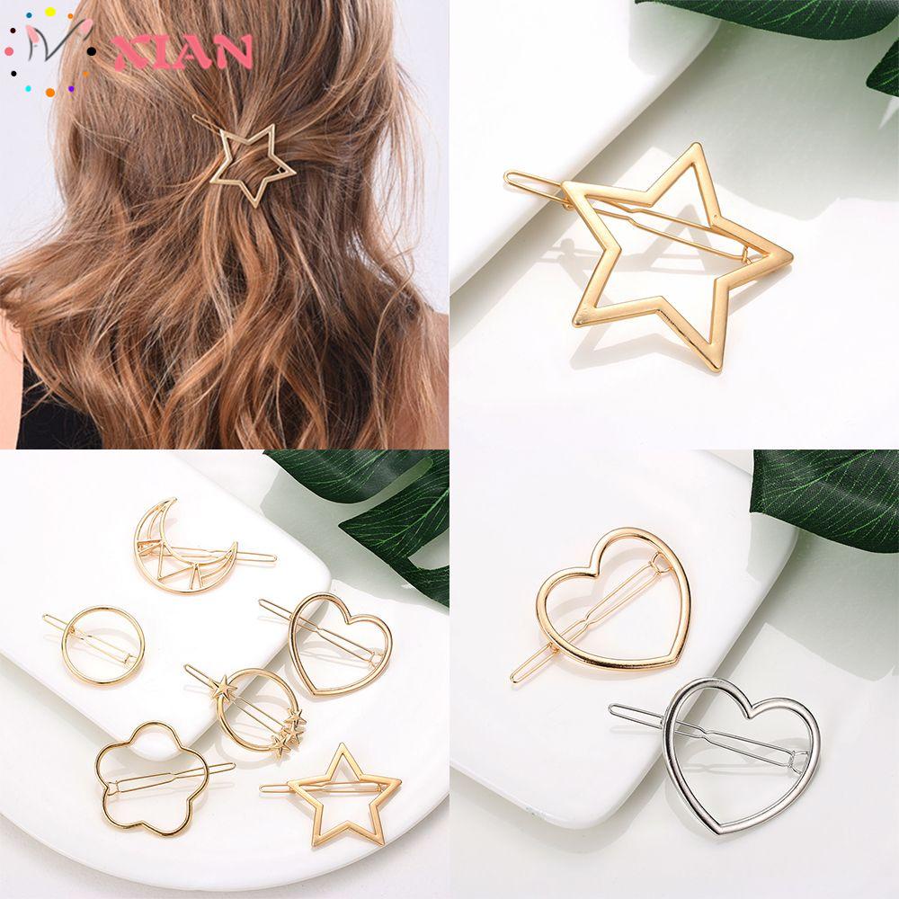 (Hàng Mới Về) Kẹp Tóc Kim Loại Hình Ngôi Sao / Trái Tim Thời Trang Cho Nữ